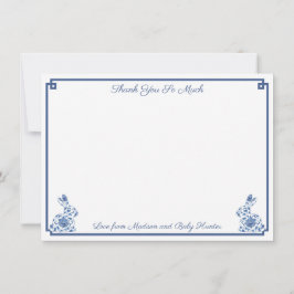 Tarjeta De Agradecimiento Chinoiserie Bunny Blue And White Boy Baby Shower