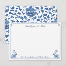 Tarjeta De Agradecimiento Chinoiserie Bunny Blue And White Boy Baby Shower