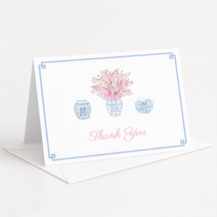 Tarjeta De Agradecimiento Chinoiserie Chic Azul Cielo y Rosa Regadera de Bod