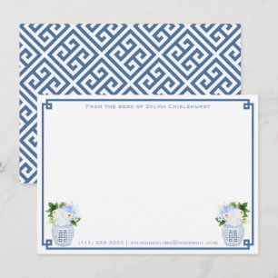 Tarjeta De Agradecimiento Chinoiserie Chic Azul Verde Llave Griega Personali