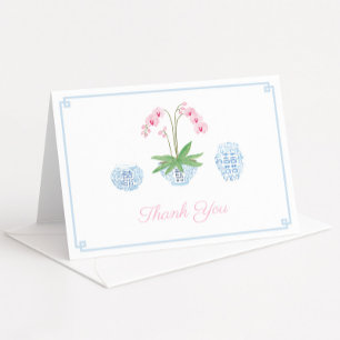 Tarjeta De Agradecimiento Chinoiserie Chic Ducha de Boda de Orquídea Rosa