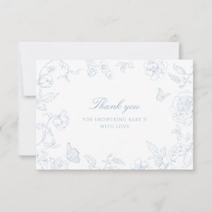 Tarjeta De Agradecimiento Chinoiserie de bebé en suave azul polvoriento