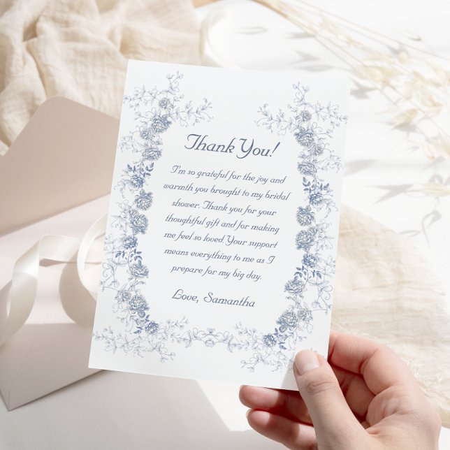 Tarjeta De Agradecimiento Chinoiserie Floral Algo Blue Bridal Shower (Subido por el creador)