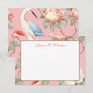 Tarjeta De Agradecimiento Chinoiserie Floral Pink Egret Personalizado