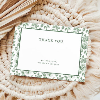 Tarjeta De Agradecimiento Chinoiserie Floral Verde Toile