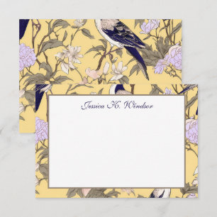 Tarjeta De Agradecimiento Chinoiserie Floral Yellow Egret Personalizado