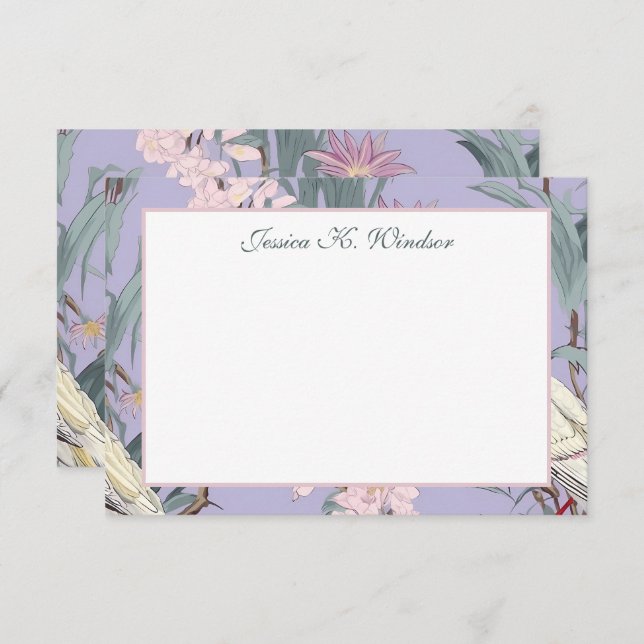 Tarjeta De Agradecimiento Chinoiserie Lavender Floral Egret Personalizado (Anverso / Reverso)