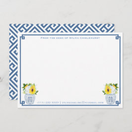 Tarjeta De Agradecimiento Chinoiserie Moda Ginger Jar Sunflowers Dusty Blue