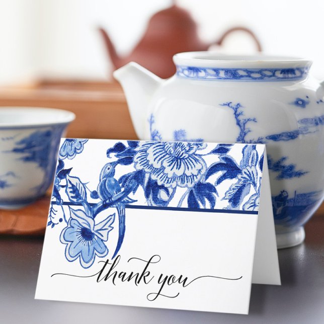 Tarjeta De Agradecimiento Chinoiserie Pájaro Floral Azul Blanco Despedida de (Subido por el creador)