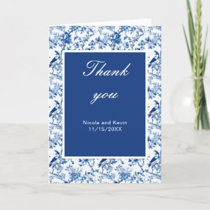 Tarjeta De Agradecimiento Chinoiserie Pájaros Azules y Flores Boda