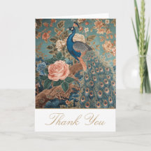 Tarjeta de agradecimiento Chinoiserie Pavo Real