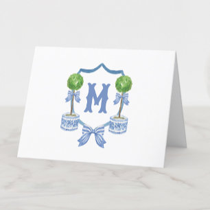 Tarjeta De Agradecimiento Chinoiserie Watercolor Bow Topiary Monograma Escud