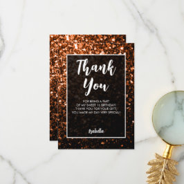 Tarjeta De Agradecimiento Chispas pardas de bronce Sweet 16 guión elegante