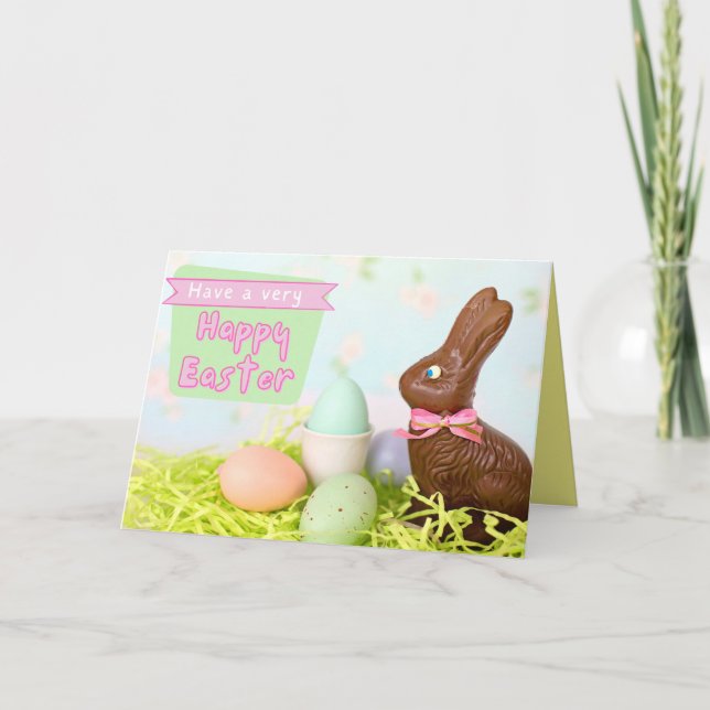 Tarjeta De Agradecimiento Chocolate Bunny Happy Easter Card (Anverso)