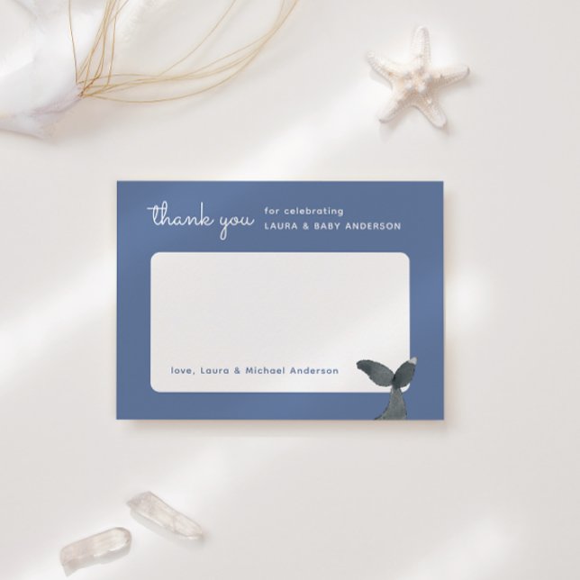 Tarjeta De Agradecimiento Chocolate de ballena azul para baby shower (Subido por el creador)
