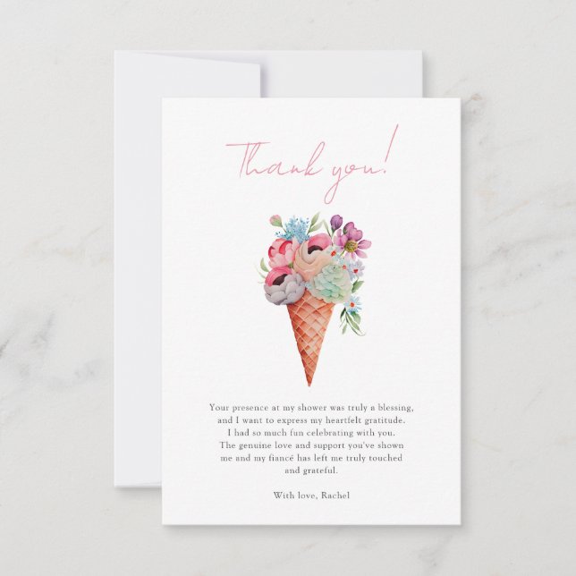 Tarjeta De Agradecimiento Chocolate Floral Helado Baby Shower Nupcial (Anverso)