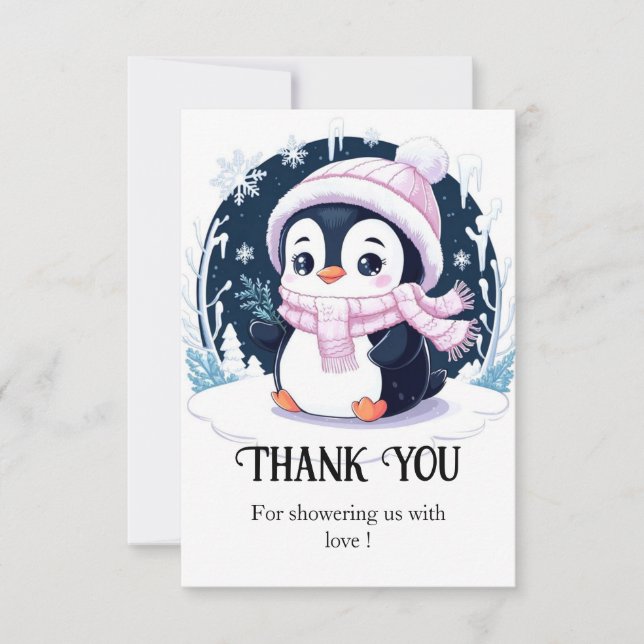 Tarjeta De Agradecimiento Chocolate Snow Penguin Baby Shower (Anverso)