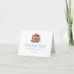 Tarjeta De Agradecimiento Chocolate y Chupetes Baby Shower Niño Gingham Azul