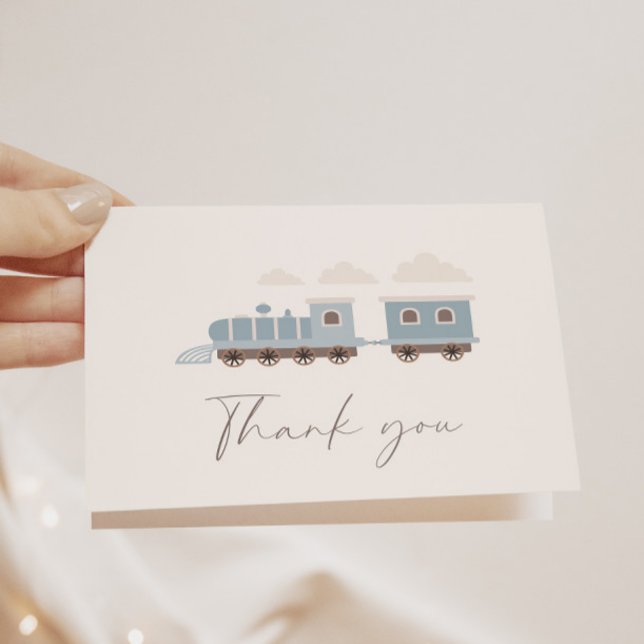 Tarjeta De Agradecimiento Choo Choo Train Boys Blue Birthday Party (Customizable thank you cards!)