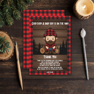 Tarjeta De Agradecimiento ¡Chop Chop! Rustic Lumberjack Flannel Baby Shower