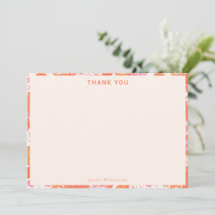 Tarjeta De Agradecimiento Chorreada Boho Rosa Naranja Floral Dulce Fiesta de