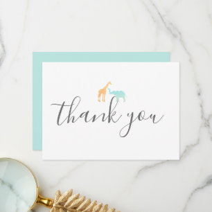Tarjeta De Agradecimiento Chorreada de Bebé Elegante de Jirafa y Elefante co