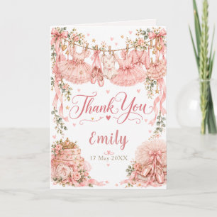 Tarjeta De Agradecimiento Chorreada de Bebé Floral Bailarina Rosa