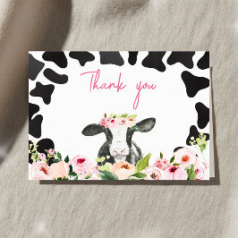 Tarjeta De Agradecimiento Chorreada de Flores Ducha de Bebé Vaca Sagrada
