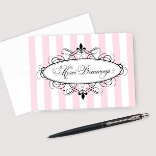 Tarjeta De Agradecimiento Chorreada Rosa Vintage Fleur de Lis Ducha Nupcial 