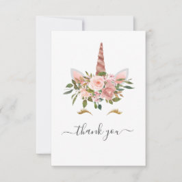 Tarjeta De Agradecimiento Chorreada Rosa y Flor de Unicornio de Oro Rosa Bab