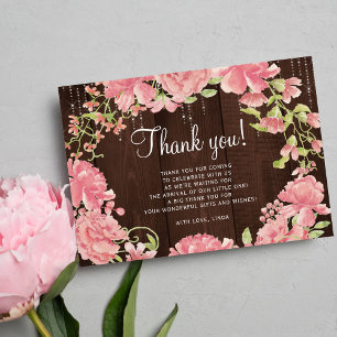 Tarjeta De Agradecimiento Chorreado acuarela rosa floral madera baby shower