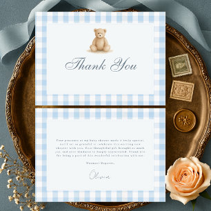 Tarjeta De Agradecimiento Chorreado Azul Oso de Peluche Niño Baby Shower