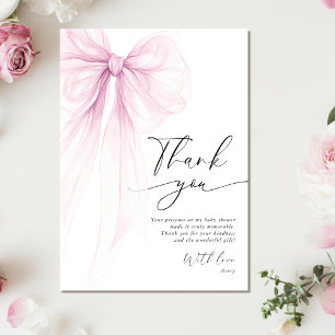 Tarjeta De Agradecimiento Chorreado de Bebé de Lazo Rosa Pálido Elegante
