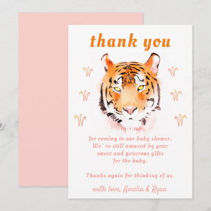 Tarjeta De Agradecimiento Chorreado de Cabeza de Tigre Niña Baby Shower