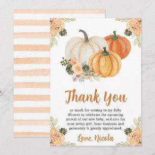 Tarjeta De Agradecimiento Chorreado de Otoño Calabaza y Cactus Baby Shower