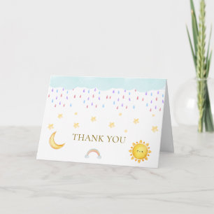 Tarjeta De Agradecimiento Chorreante Luna Estrella Arcoíris Baby Shower