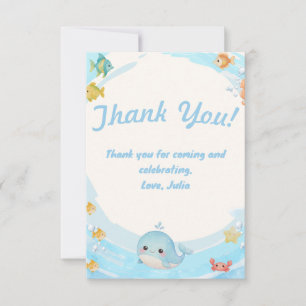 Tarjeta De Agradecimiento Chorreo de bebé de ballena de onda azul acuarela