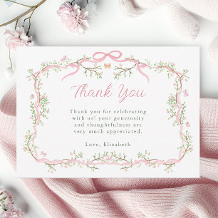Tarjeta De Agradecimiento Chorreo de bebé de jardín de primavera rosa y verd