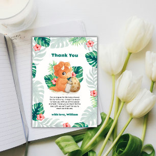 Tarjeta De Agradecimiento Chorreo de flores tropicales de dinosaurio Baby Sh