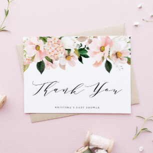 Tarjeta De Agradecimiento Chorreo de Magnolia Rosa y Hidrangea para Baby Sho