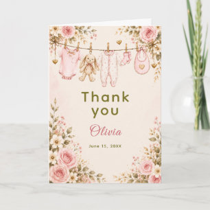 Tarjeta De Agradecimiento Chorreo de ropa de ducha de bebé floral rosa Ducha