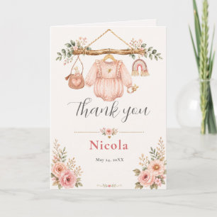 Tarjeta De Agradecimiento Chorreo de ropa floral rosa Baby Shower
