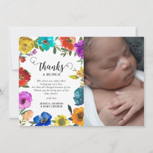 Tarjeta De Agradecimiento Chorreo Floral Brillante y Audaz para Baby Shower