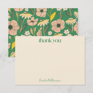 Tarjeta De Agradecimiento Chorreo Floral Rosa Verde Vintage Script Baby Show