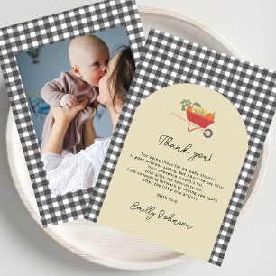Tarjeta De Agradecimiento Chorreo Rústico Gris a Cuadros Baby Shower