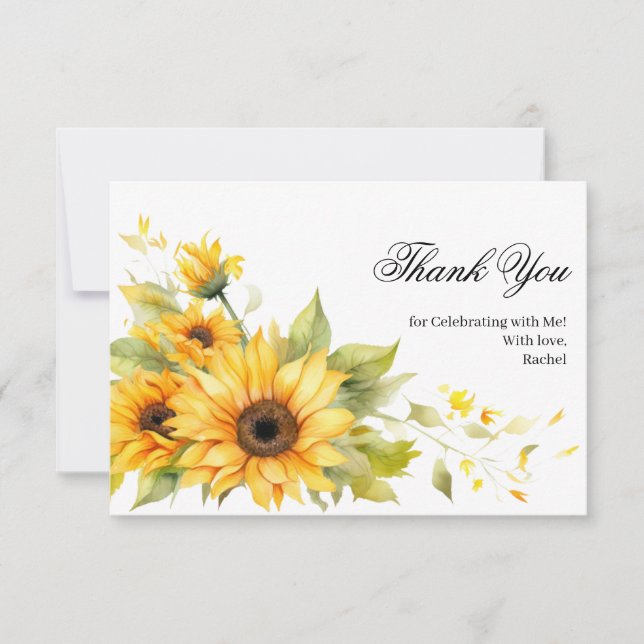 Tarjeta De Agradecimiento Chorro de Acuarela de Girasoles Rústicos para Boda (Anverso)