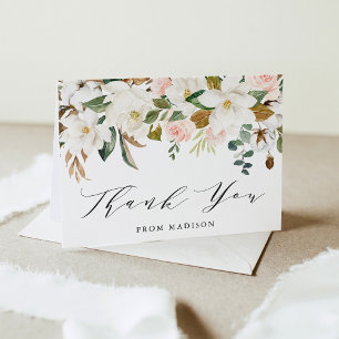 Tarjeta De Agradecimiento Chorro de Acuarela Elegante de Magnolias para Baby