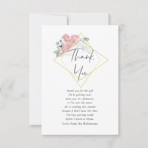 Tarjeta De Agradecimiento Chorro de acuarela Eucalipto Rosa Geométrico Baby 