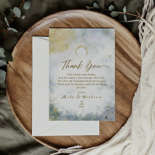 Tarjeta De Agradecimiento Chorro de Agua Celeste Dorado para Baby Shower
