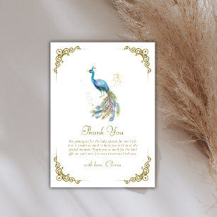Tarjeta De Agradecimiento Chorro de bebé elegante pavoreal vintage dorado
